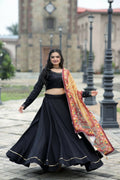 Vastranavya Navaratri Collection Gotta Patti Work & Blouse With Real Mirror Work Lehenga Choli - Black