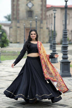 Vastranavya Navaratri Collection Gotta Patti Work & Blouse With Real Mirror Work Lehenga Choli - Black