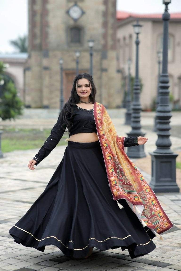 Vastranavya Navaratri Collection Gotta Patti Work & Blouse With Real Mirror Work Lehenga Choli - Black