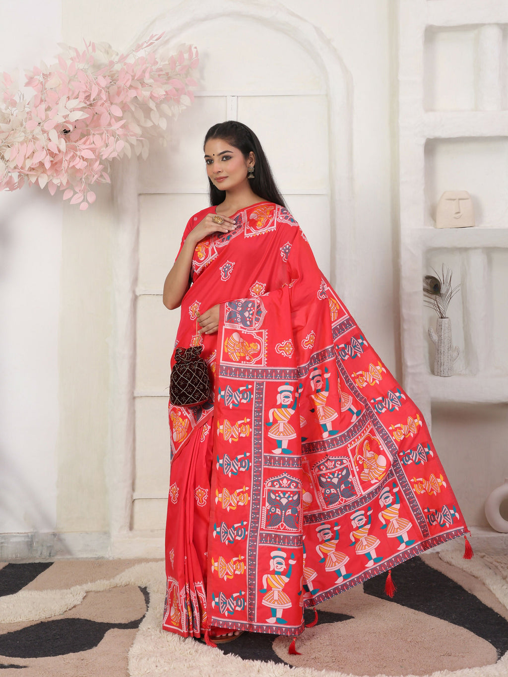 Shree Shyam Fashion Silk Blend Red Saree - Distacart