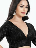 Joban Fashion Black Silk Padded Blouse With V Neck Elbow Sleeves - Distacart