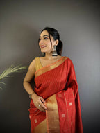 Joban Fashion Red Bhagalpuri Cotton Silk Stripes/Box Saree - Distacart
