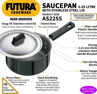Hawkins Futura Hard Anodised Sauce Pan 18 cm Diameter with Lid 2.25 L (AS225S)