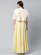 Ahalyaa Women Crepe Cream Solid Top with Printed Skirt with Ruffle Details - Distacart