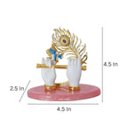 House Of Wemy Gold-Polished Lord Krishna Hands Idol with Flute, Face and Pecock Feather