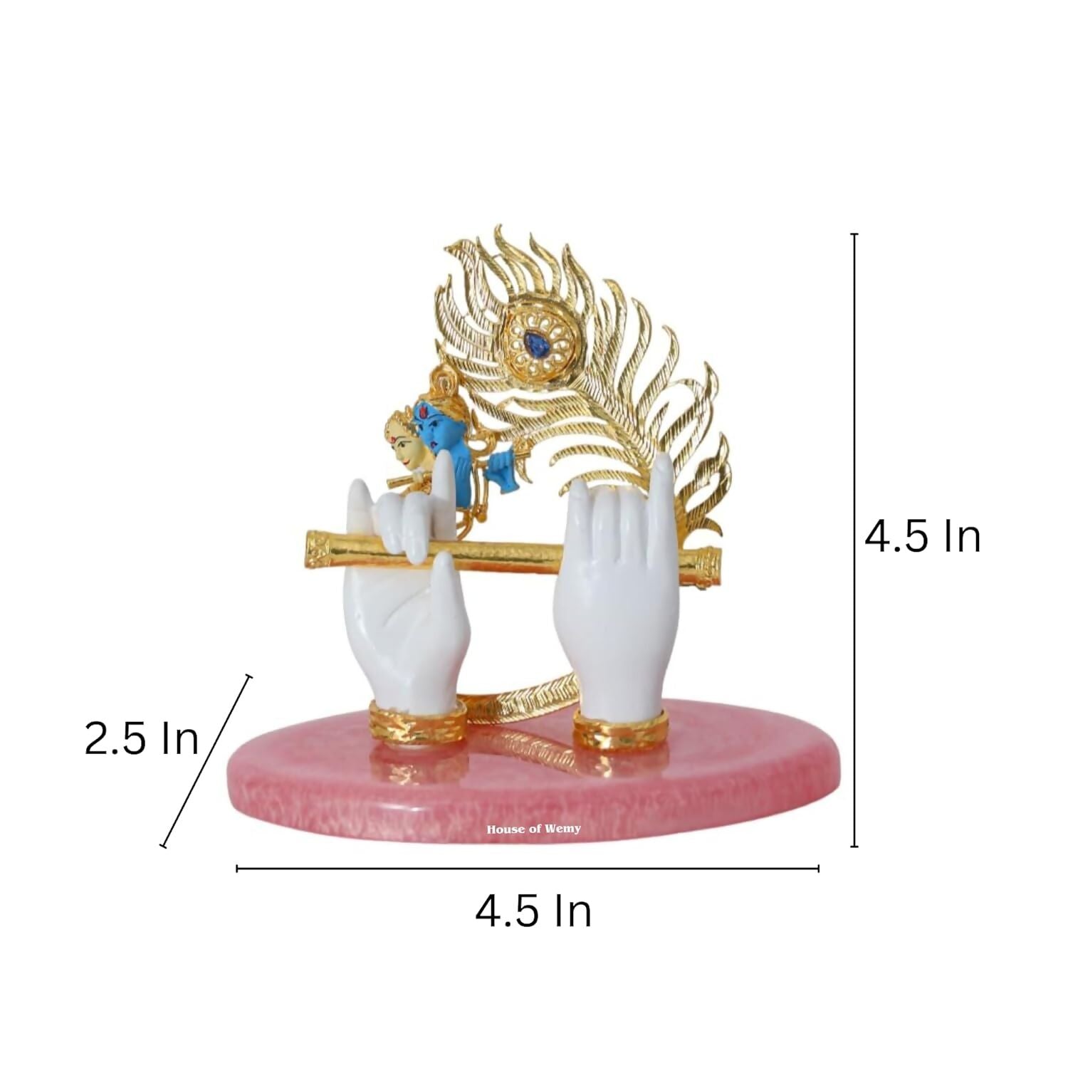 House Of Wemy Gold-Polished Lord Krishna Hands Idol with Flute, Face and Pecock Feather