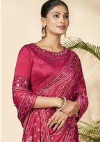 Pink Gajji Silk Bandhani Print with Mirror hand work Saree - Norita Nirvi