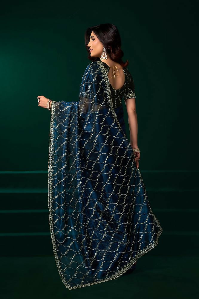 Joban Fashion Navy Blue Net Party Wear Sarees - Distacart