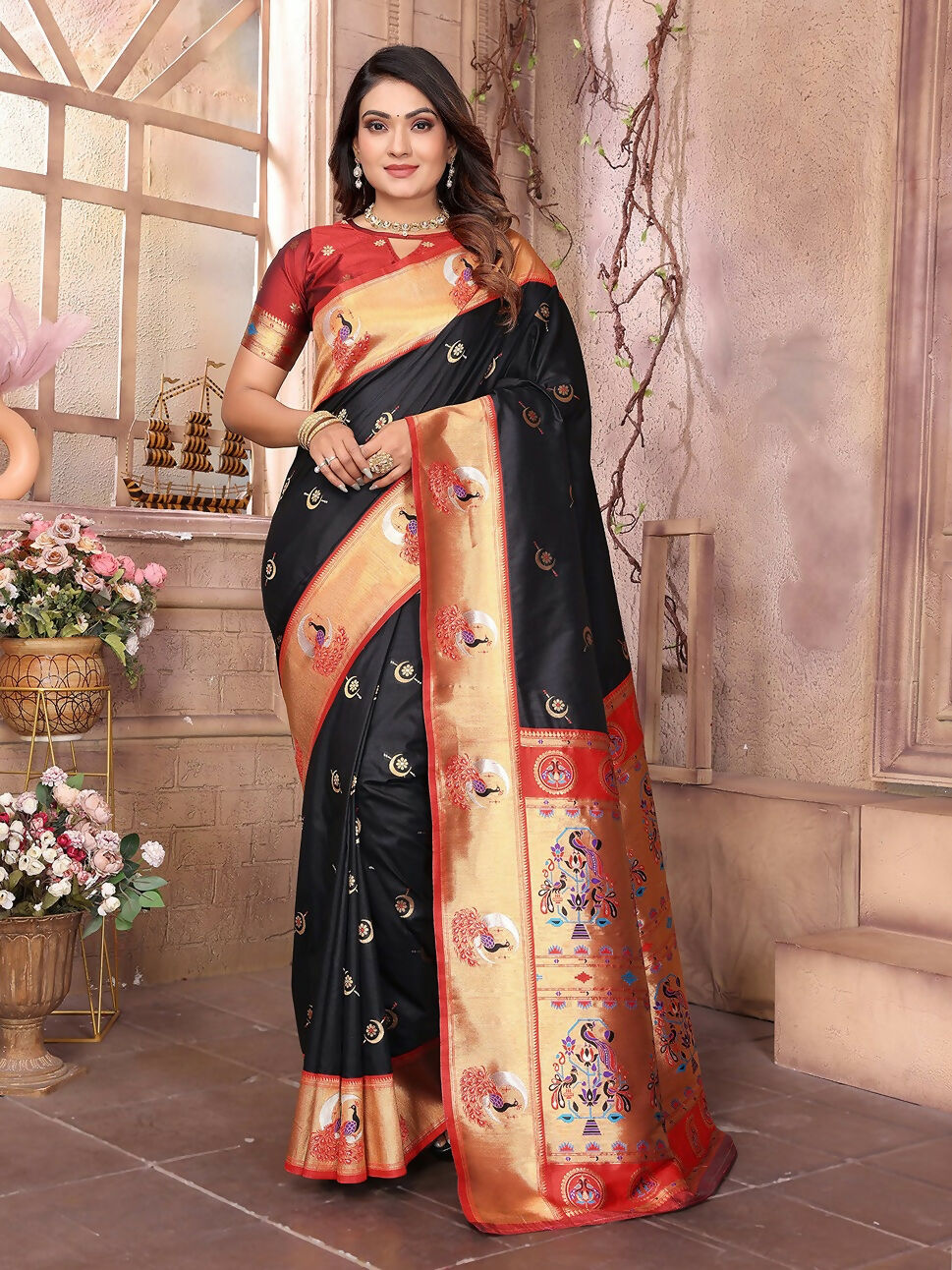 Joban Fashion Paithani Black Woven Soft Silk Saree - Distacart