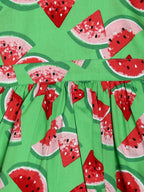 Manet Girls Cotton V Neck Frill Frock Watermelon Printed - Green