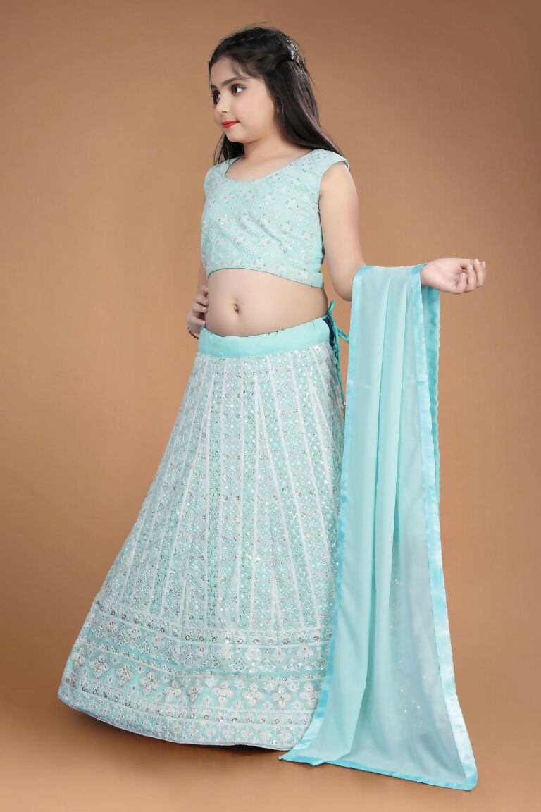 Wedding Designer Sky Heavy Fox Georgette Kidswear Lehenga - Aaradhna