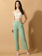 Myshka Women's Green Straight Fit Party Trouser