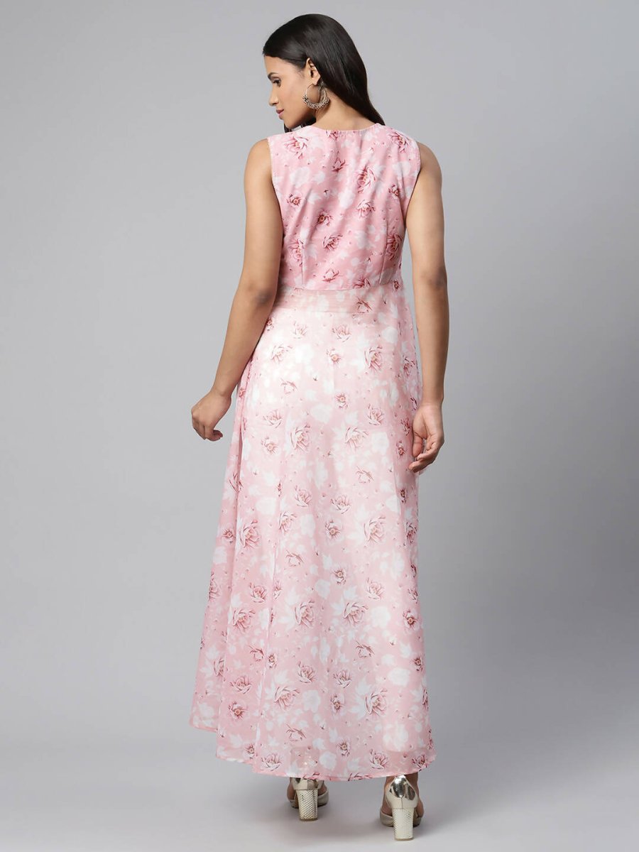 Ahalyaa Women Pink Organza Digital Printed Dress - Distacart