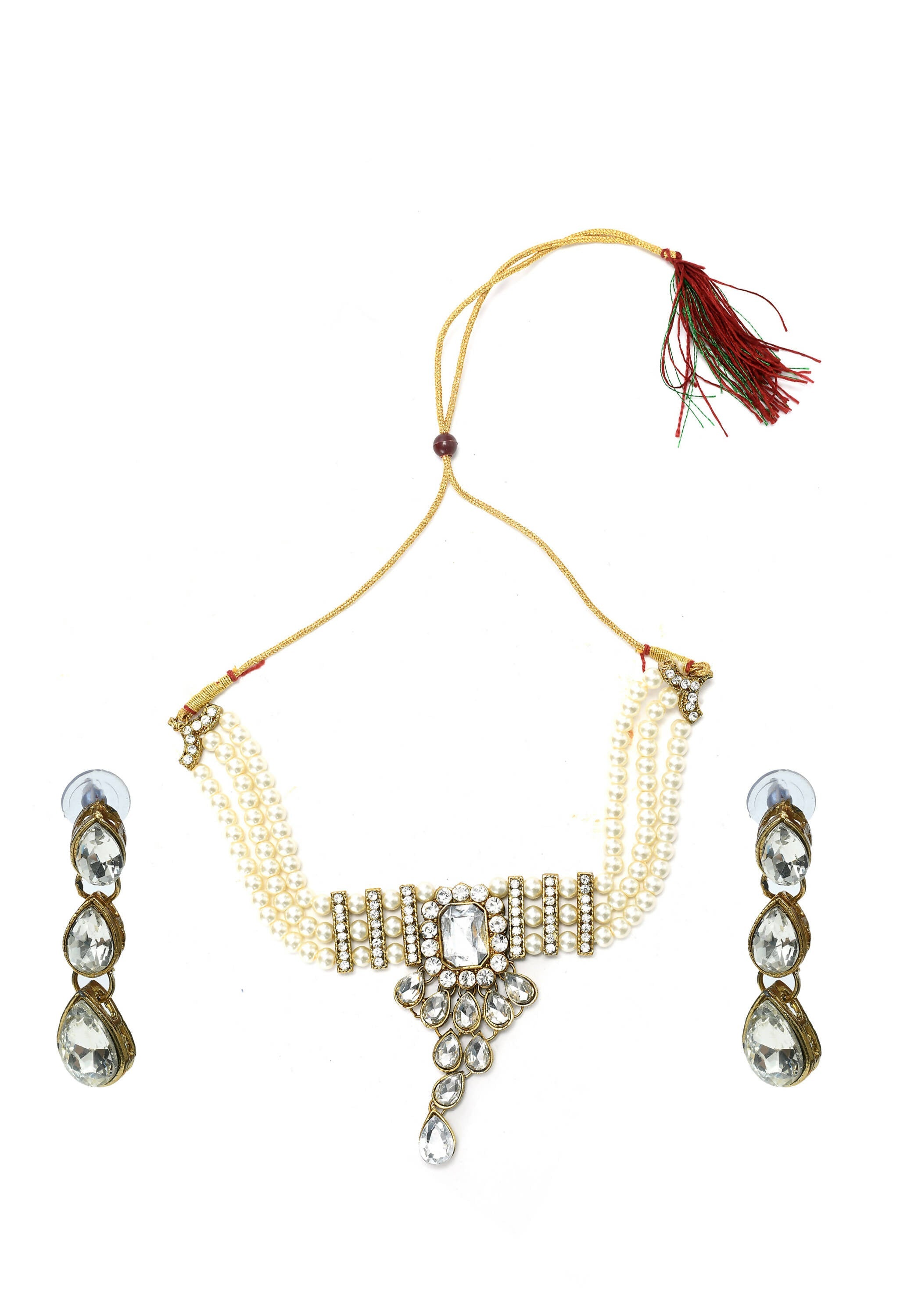 Mominos Fashion Johar Kamal Gold-Plated Brass Finish Kundan/Stone Choker For Women (White) - Distacart
