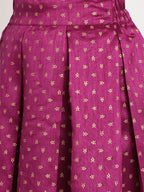 Ahalyaa Women's Pink Poly Silk Gold Foil Print Top With Skirt