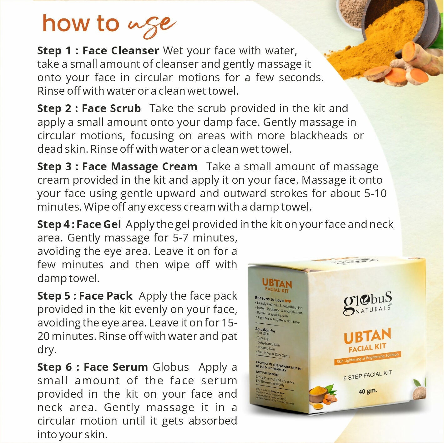 Globus Naturals Brightening Ubtan 6 Step Facial Kit - Distacart