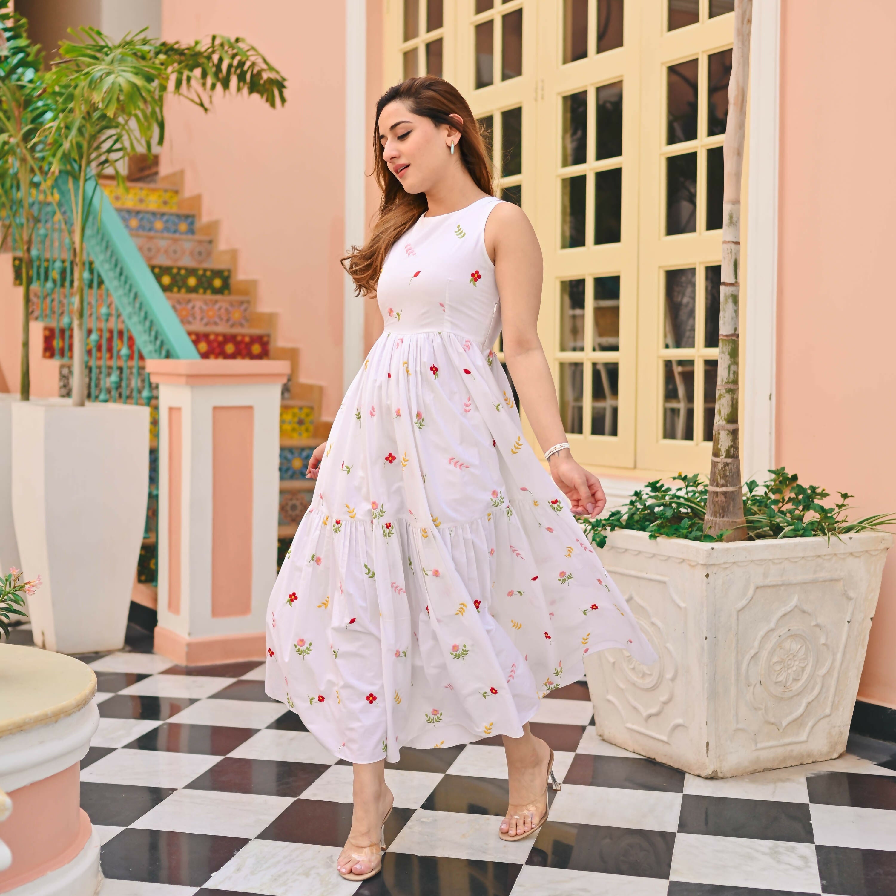 The52 Women's Gorgeous Thread work Cotton Rayon Fabric Flared Dress - Distacart