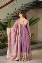 Teeya Creation Onion Color Fendy Silk Wedding Wear Embroidery Work Long Gown - Distacart