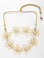 NVR Women's Gold Floral Shape Beaded Handcrafted Jewellery Set