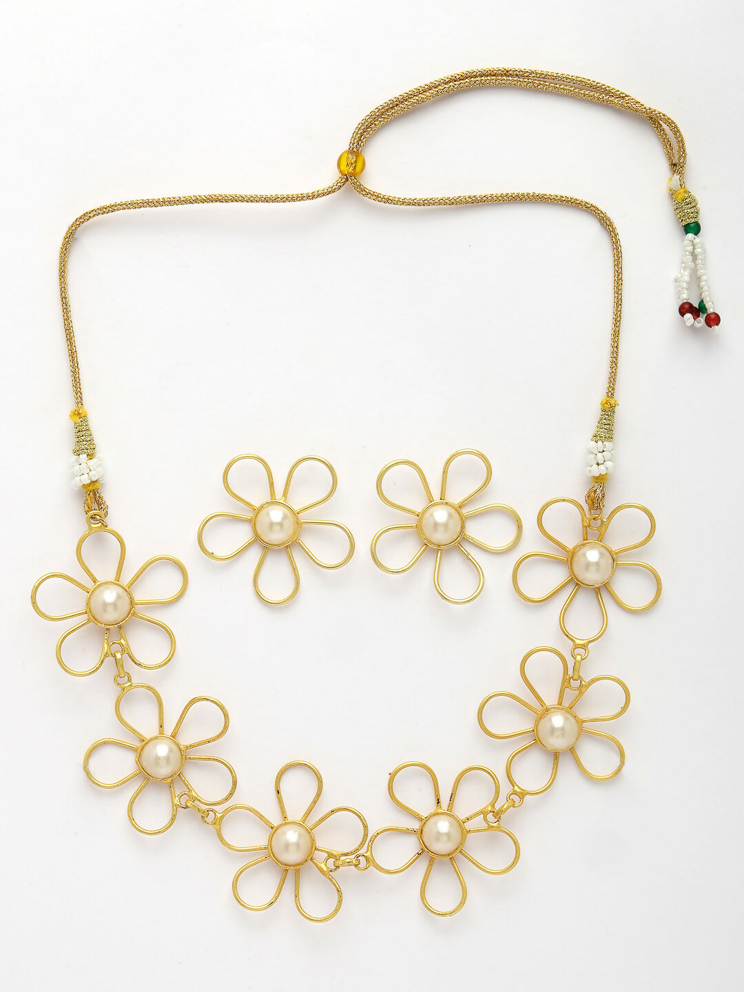 NVR Women's Gold Floral Shape Beaded Handcrafted Jewellery Set