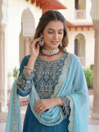 Joban Fashion Blue Silk Embroidered Sharara Set - Distacart