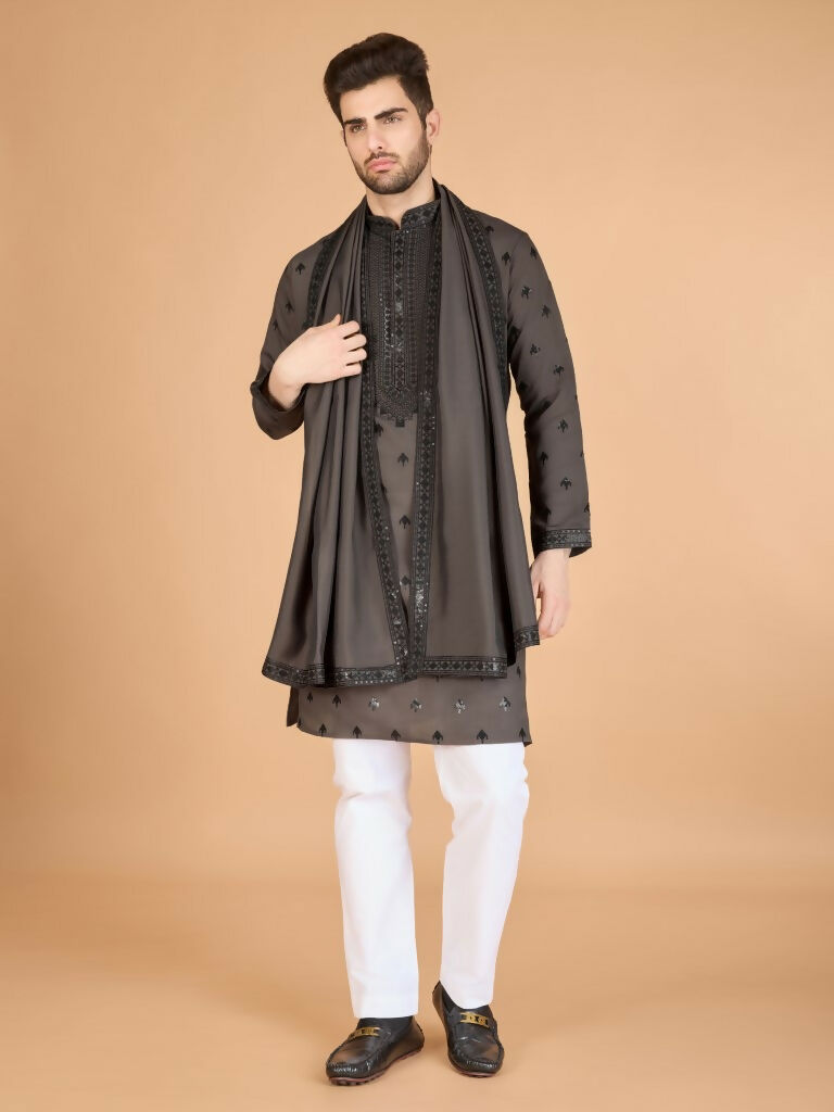 Vastranavya Brown Exclusive Festival Wear Viscose Silk Thread with Sequence Embroidered Work Kurta with Dupatta