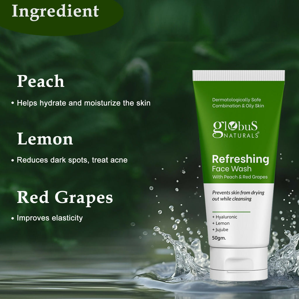 Globus Naturals Refreshing Face Wash with Peach & Red Grapes - Distacart