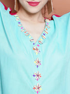 Women Republic Blue And Pink Assyemtrical Kurta Set - Distacart