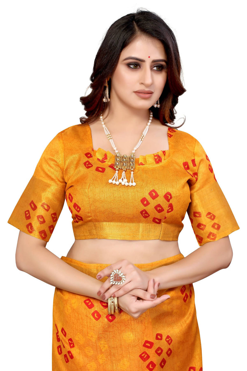 Vamika Ethnic Fire Red Jari Border Linen Saree - Distacart
