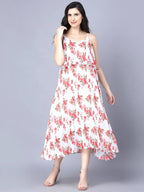 Myshka White Red Floral Layered Midi Dress - Distacart