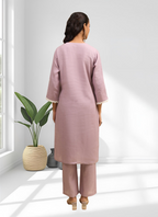Joban Fashion Pink Linen Embroidered Readymade Long Kurta With Pant - Distacart