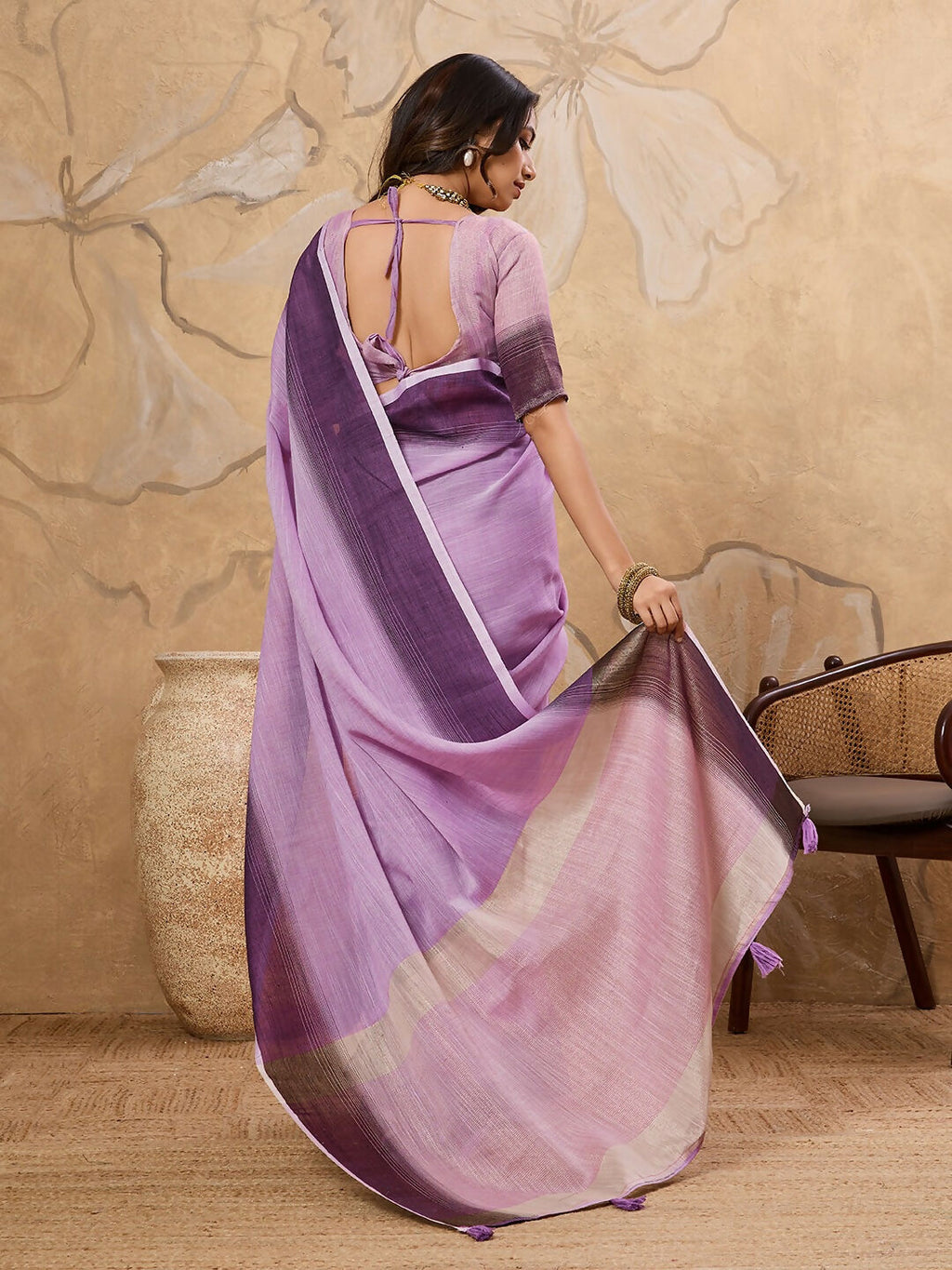 Shree Shyam Fashion Purple Linen Saree - Distacart