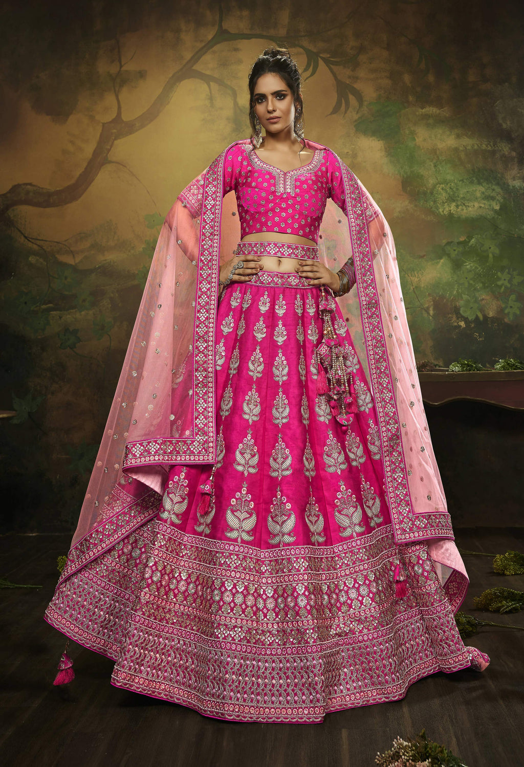 House of Panchhi Pink Pure Silk Moti & Zarkan heavy embroidery Lehenga choli & Dupatta