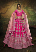 House of Panchhi Pink Pure Silk Moti & Zarkan heavy embroidery Lehenga choli & Dupatta