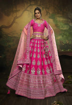 House of Panchhi Pink Pure Silk Moti & Zarkan heavy embroidery Lehenga choli & Dupatta