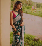 DEIANA'S Beautiful Designer Golden zari Soft Lichi Silk Saree - Green