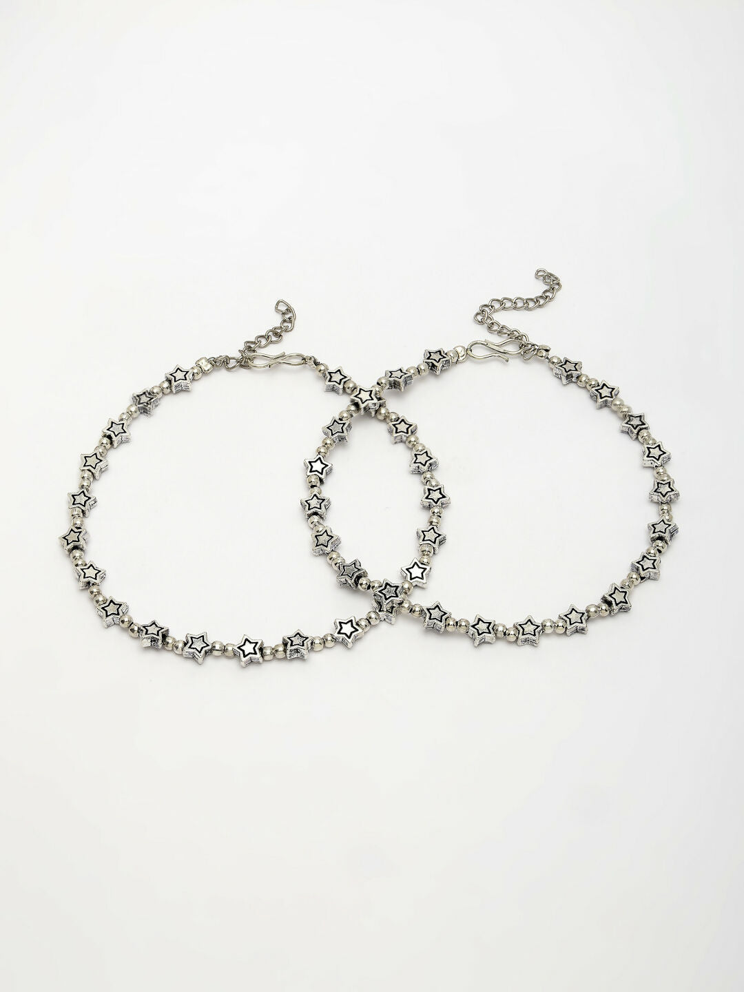 NVR Women's Set of 2 Silver-Plated Star Design Anklets - Distacart