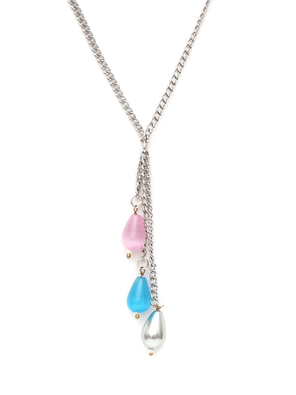 Long Silver Neckpiece with Multi Stones (silver) - Ruby Raang