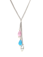 Long Silver Neckpiece with Multi Stones (silver) - Ruby Raang