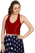 Aastha Fashion Women's Women's Maroon Velvet Solid Readymade Blouse