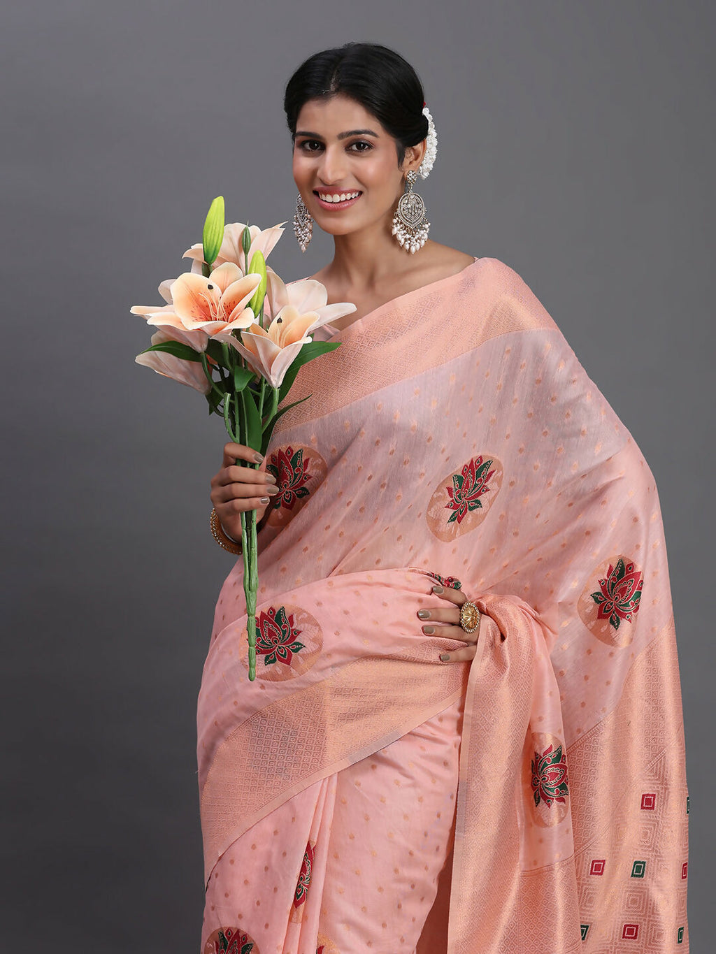 Shree Shyam Fashion Linen Cotton Light Pink Saree - Distacart