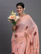 Shree Shyam Fashion Linen Cotton Light Pink Saree - Distacart