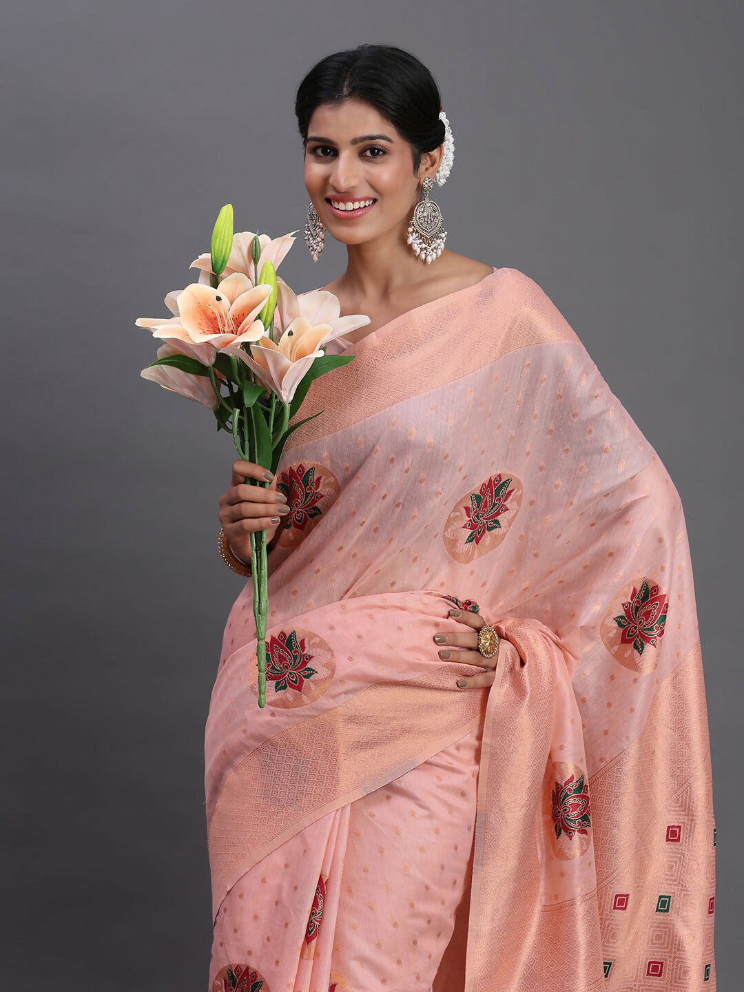 Shree Shyam Fashion Linen Cotton Light Pink Saree - Distacart