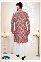 Joban Fashion Men's Pinkish Red Straight Rayon Thread Embroidery All Over Kurta Set