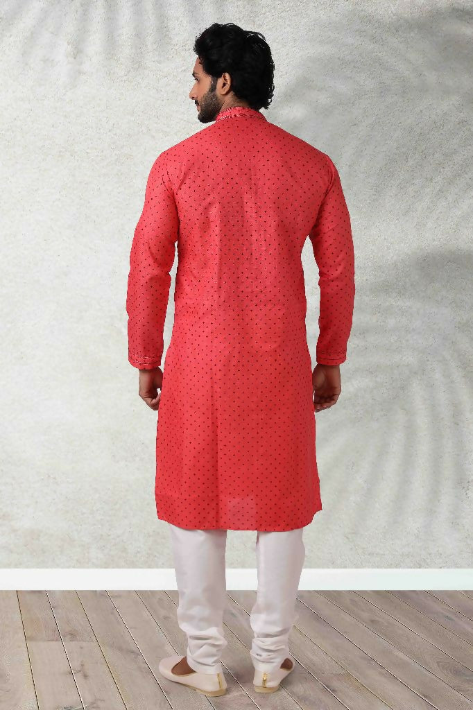Raivat Ethnic Cotton Printed Work Kurta Pajama In Pink Colour