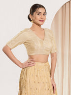 Joban Fashion Gold Sequins Padded Blouse With V Neck Elbow Sleeves - Distacart