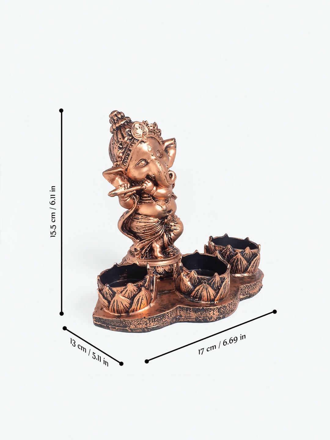 Golden Peacock Brown Ganesha Diya Holder