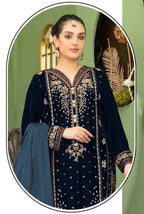 Anaita Navy Blue Velvet Suit with Embroidery Sequence Work - Distacart