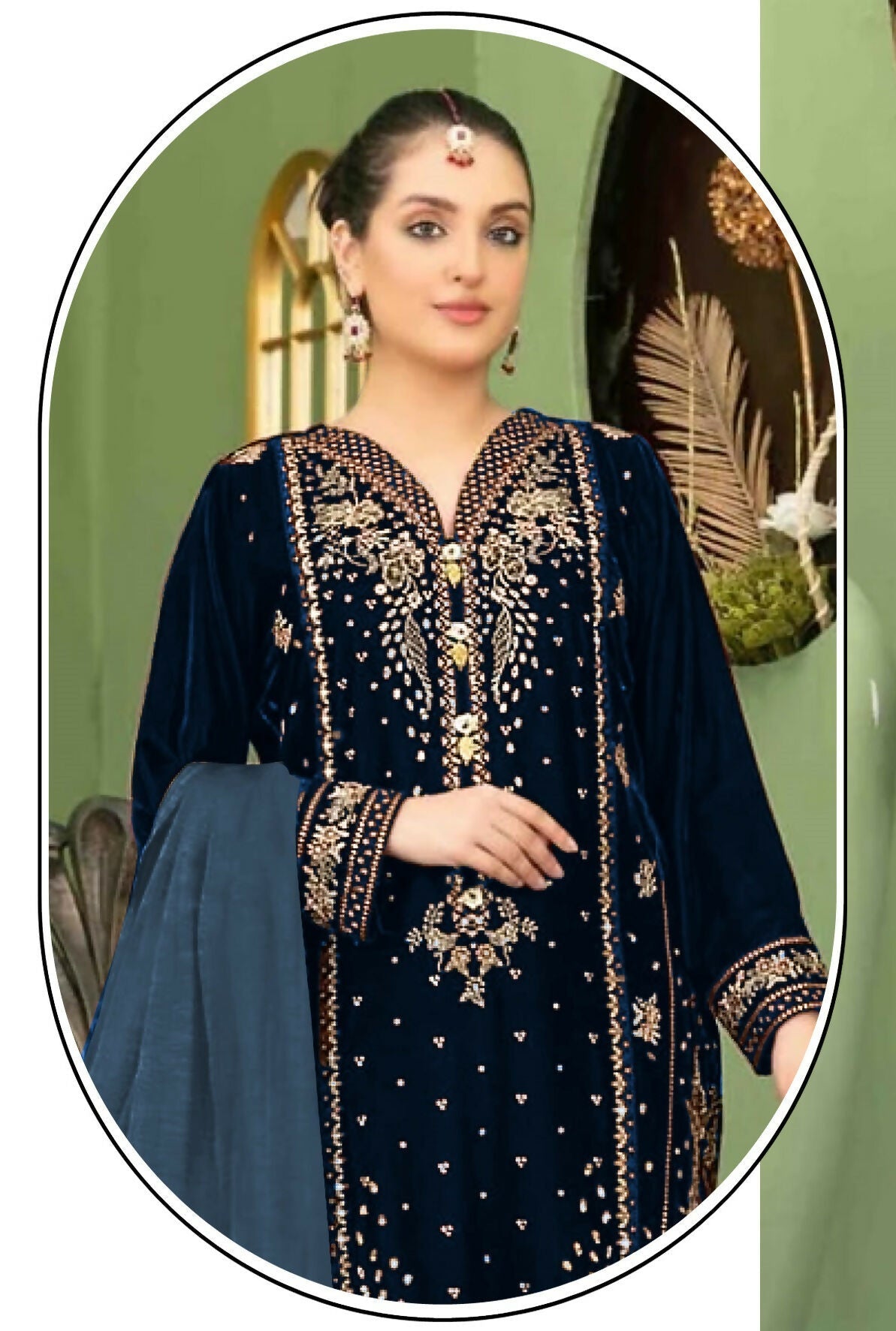 Anaita Navy Blue Velvet Suit with Embroidery Sequence Work - Distacart