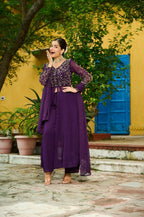 Joban Fashion Purple Readymade Kurta Set With Sequence embroidery Work - Distacart
